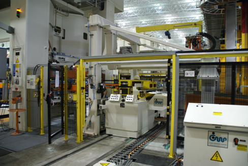 72” x 280” thick ServoMax 4-Roll Servo Feeder shown with a high capacity transfer press